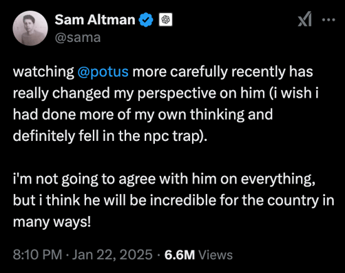 Sam Altman Twitter Post POTUS perspective